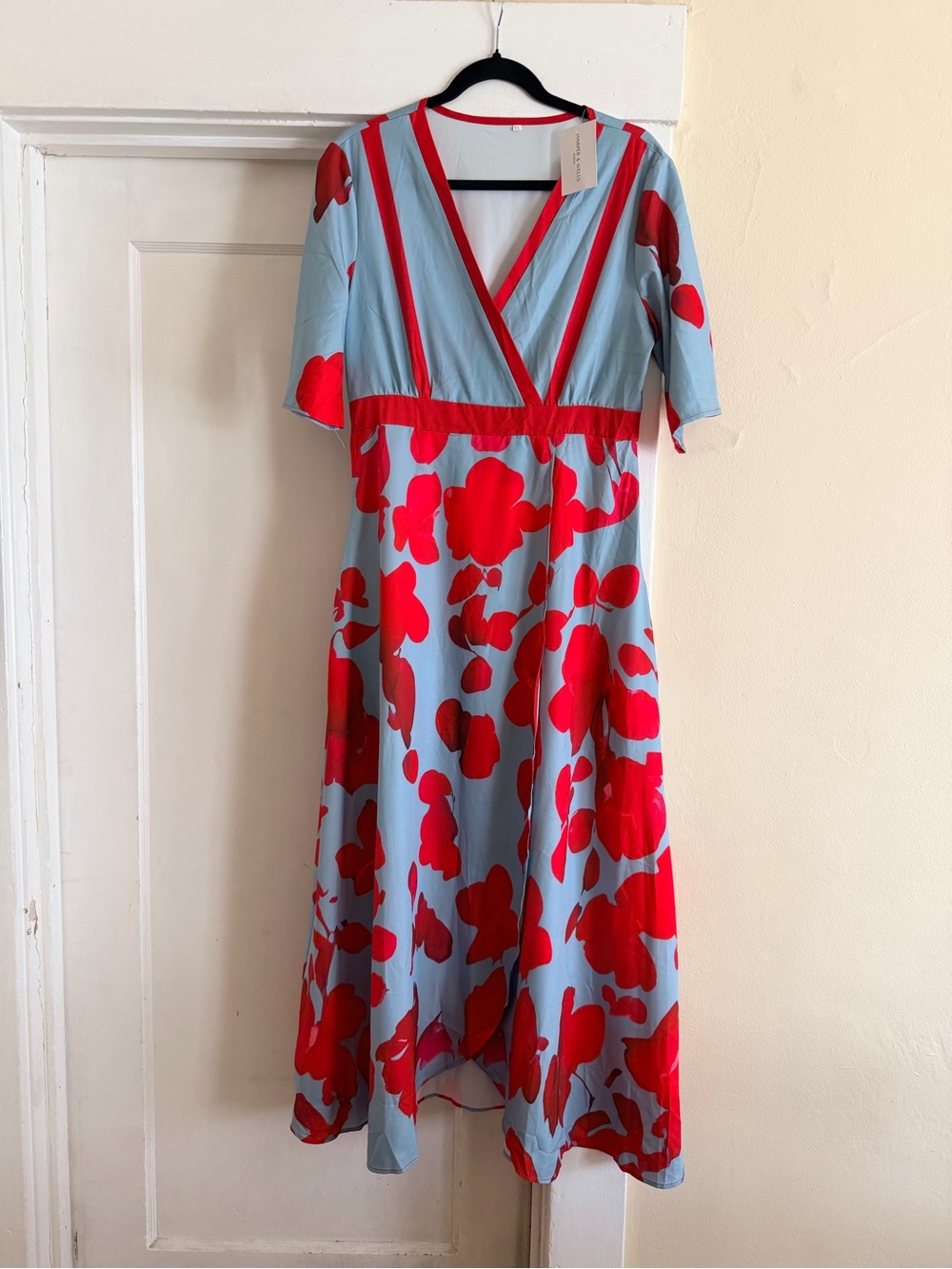 Harper & Wells Floral Maxi Dress Blue Red Surplice V-Neck XL NWT